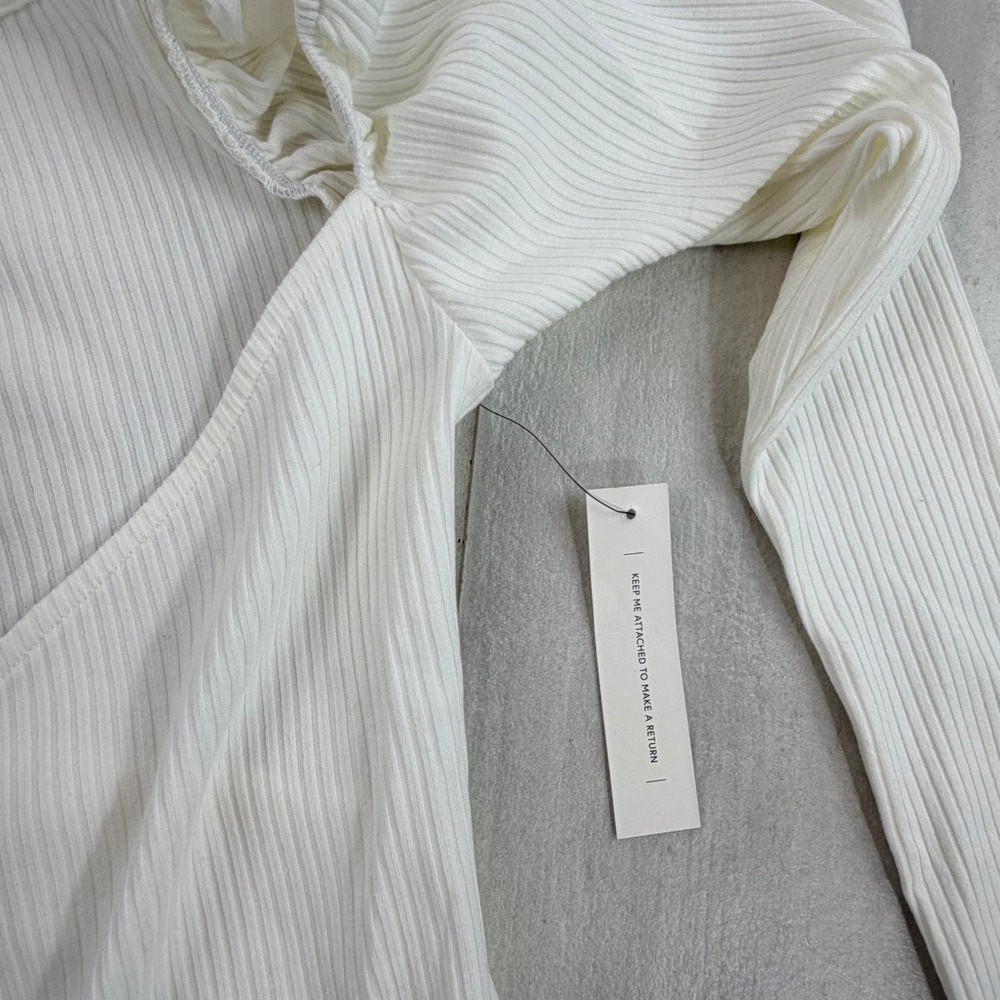 Lani The Label White Ribbed Wrap Bodysuit Puff Sleeve XS NWT - Picture 3 of 7